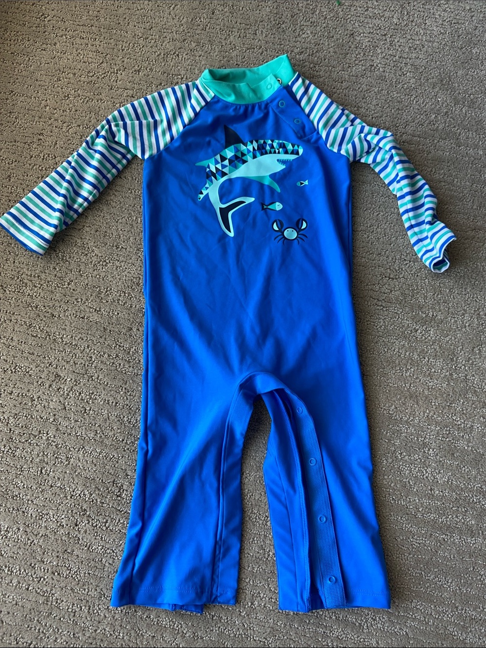 Coolibar Toddler One-Piece Rashguard - Teal & Royal Blue